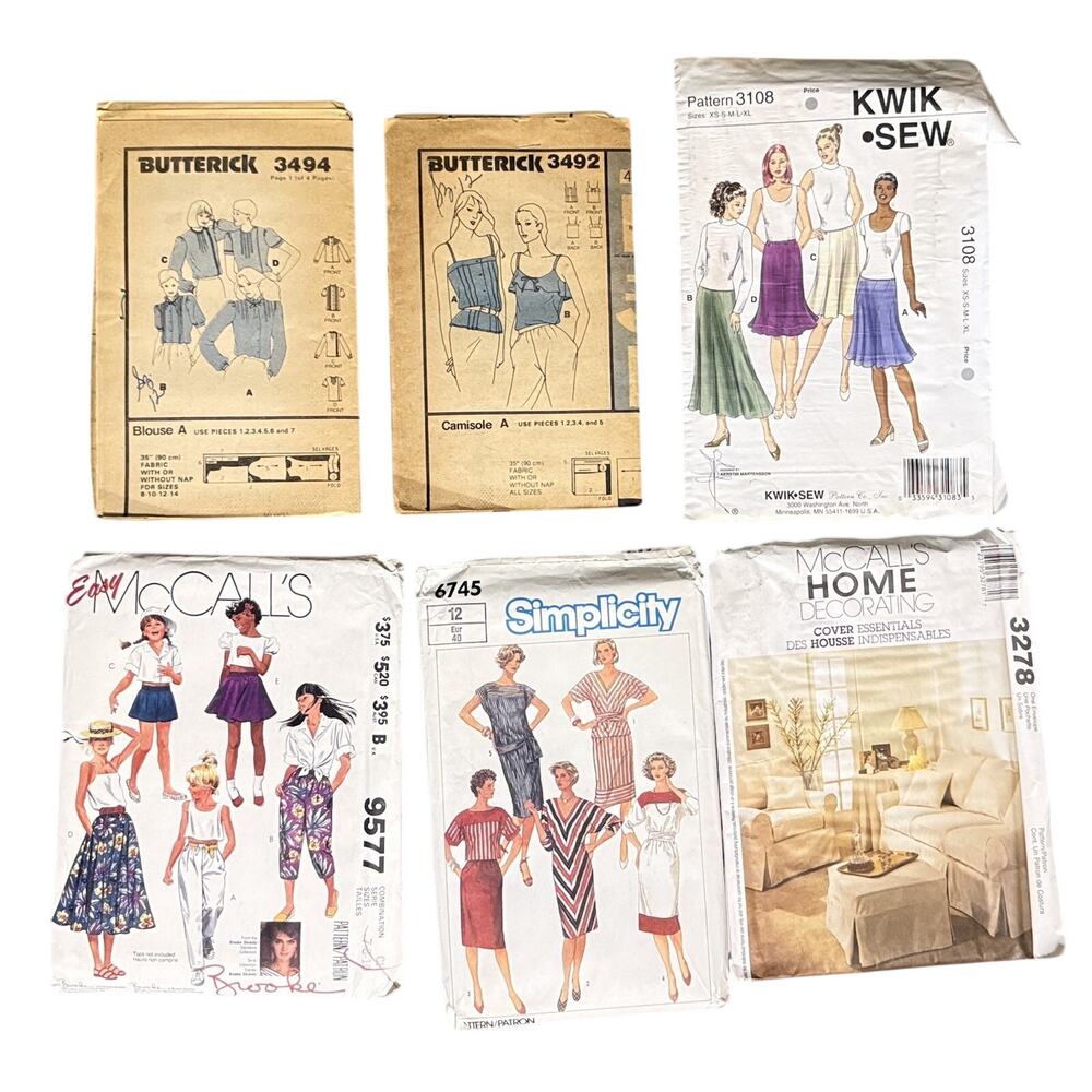 6 Vintage Sewing Patterns Lot Butterick McCalls Simplicity Kwik Sew 70s 80s Boho